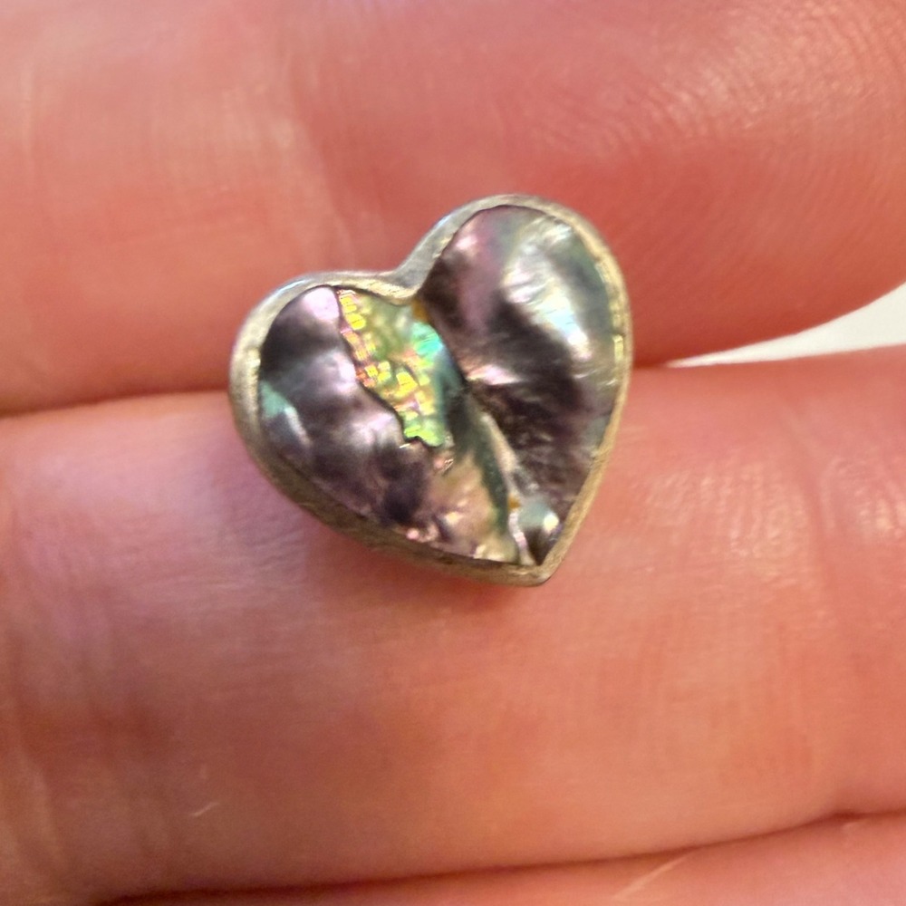 Lovely! Vintage Sterling Silver Heart Earrings Abalone Shell Peyote Bird PB - Picture 3 of 6